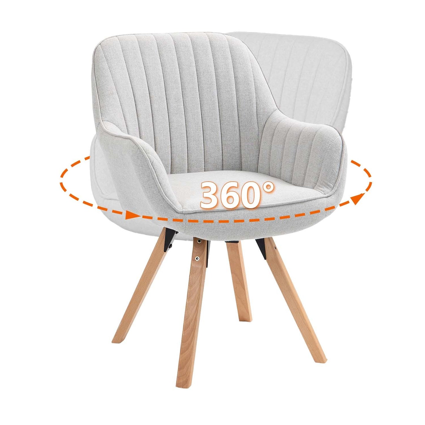 Draaistoel – Eetkamerstoel – Bureaustoel – Make-upstoel – Rotatiestoel – Beige – 360° Draaibaar – Massief Houten Poten