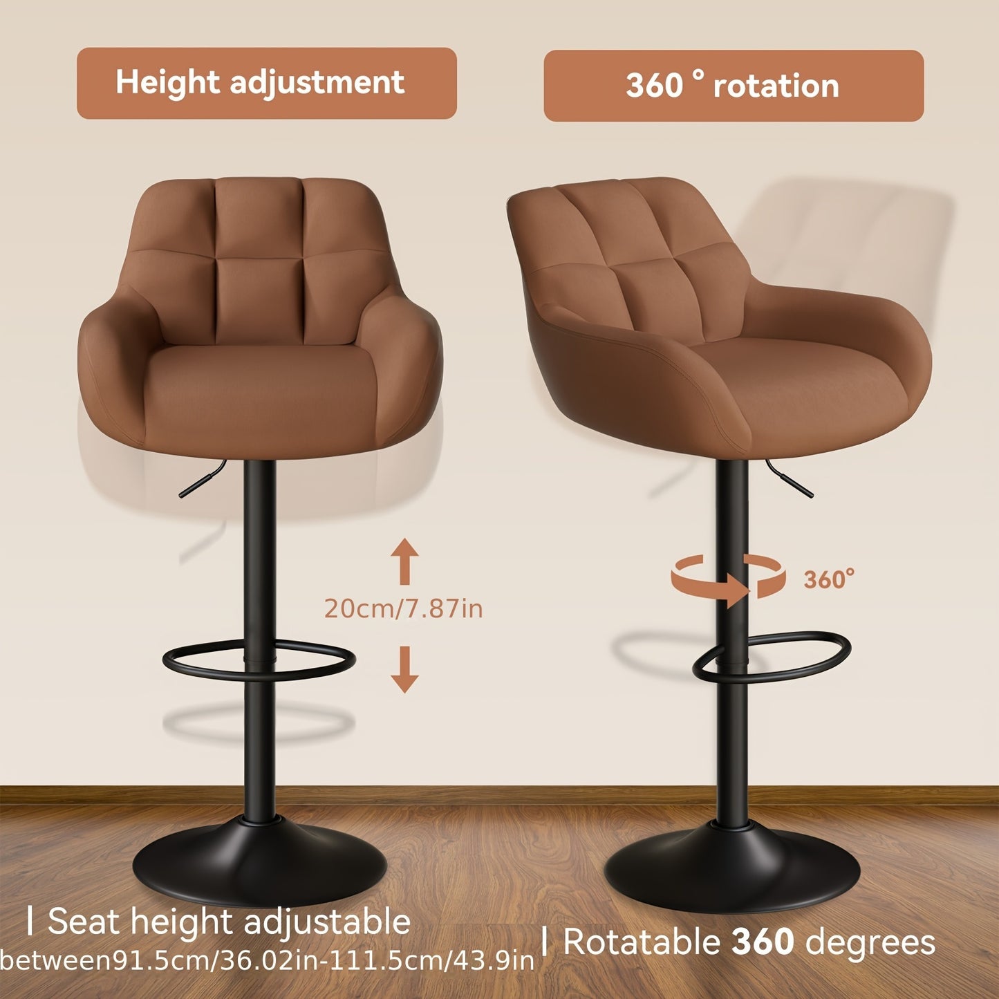 Barstoel – Barkruk – Barstoel Kruk – Keukenstoel – Barstoelen Set Van 2 – Ergonomisch Verstelbaar – Metaal Met Rugleuning En Armleuningen