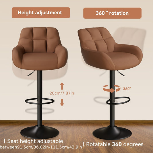 Barstoel – Barkruk – Barstoel Kruk – Keukenstoel – Barstoelen Set Van 2 – Ergonomisch Verstelbaar – Metaal Met Rugleuning En Armleuningen