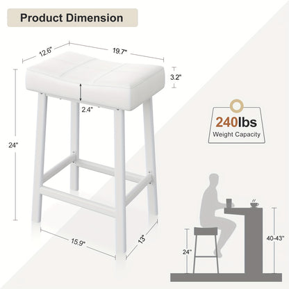 Barstoel – Barkruk – Keukenkruk – Barstoel Stoel – Kruk – Set Van 2 – Ergonomische Rugleuning – Zithoogte 60,96 cm – Zwart/Wit Frame – Comfortabele Gevoerde Zitting – Stevige Metalen Poten