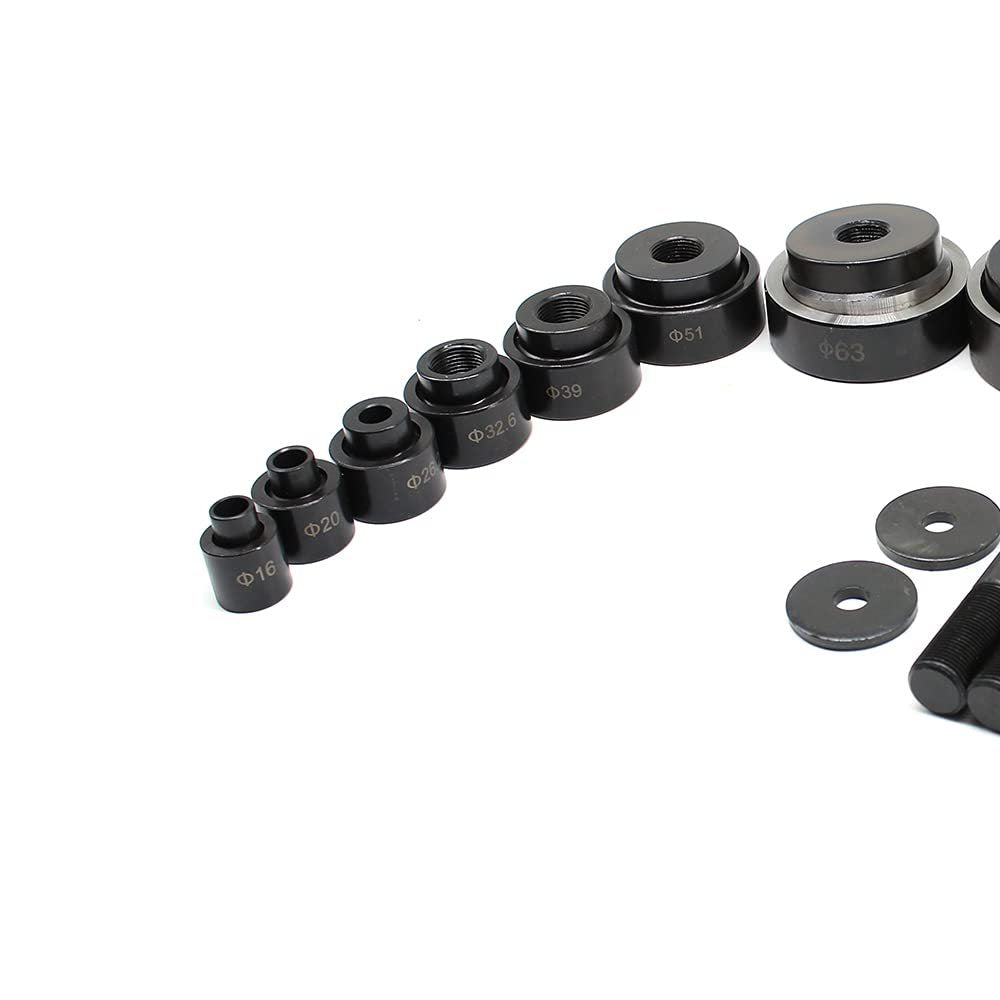 Hydraulische Pers – Hydraulische Platenpons – Werkplaatspers – Persgereedschap – Perstang – 8 Ton Kracht – 6 Verschillende Ponsmaten 22-60mm – Robuust Kunststof Gecoat Stalen Frame