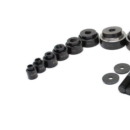 Hydraulische Pers – Hydraulische Platenpons – Werkplaatspers – Persgereedschap – Perstang – 8 Ton Kracht – 6 Verschillende Ponsmaten 22-60mm – Robuust Kunststof Gecoat Stalen Frame