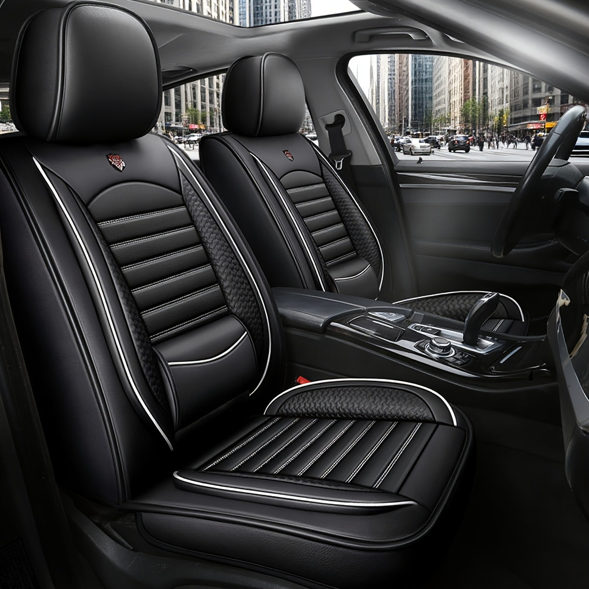 Full Set PU Leather Car Seat Covers Compatible for all - Adjustable Headrest & Backrest, Soft Cushioning Foam Padding, Easy Install, All-Season (Driver/Passenger/Rear/ Seats)