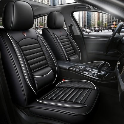 Full Set PU Leather Car Seat Covers Compatible for all - Adjustable Headrest & Backrest, Soft Cushioning Foam Padding, Easy Install, All-Season (Driver/Passenger/Rear/ Seats)