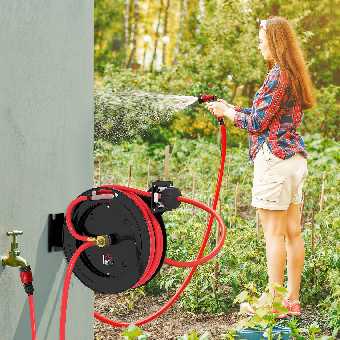 Tuinslanghaspel – Wandslangenbox – Slanghouder – Slanghaspel Automatisch – Tuinslang Op Rol – Metalen Behuizing – 20 Bar Werkdruk – 15+1 Meter Slang