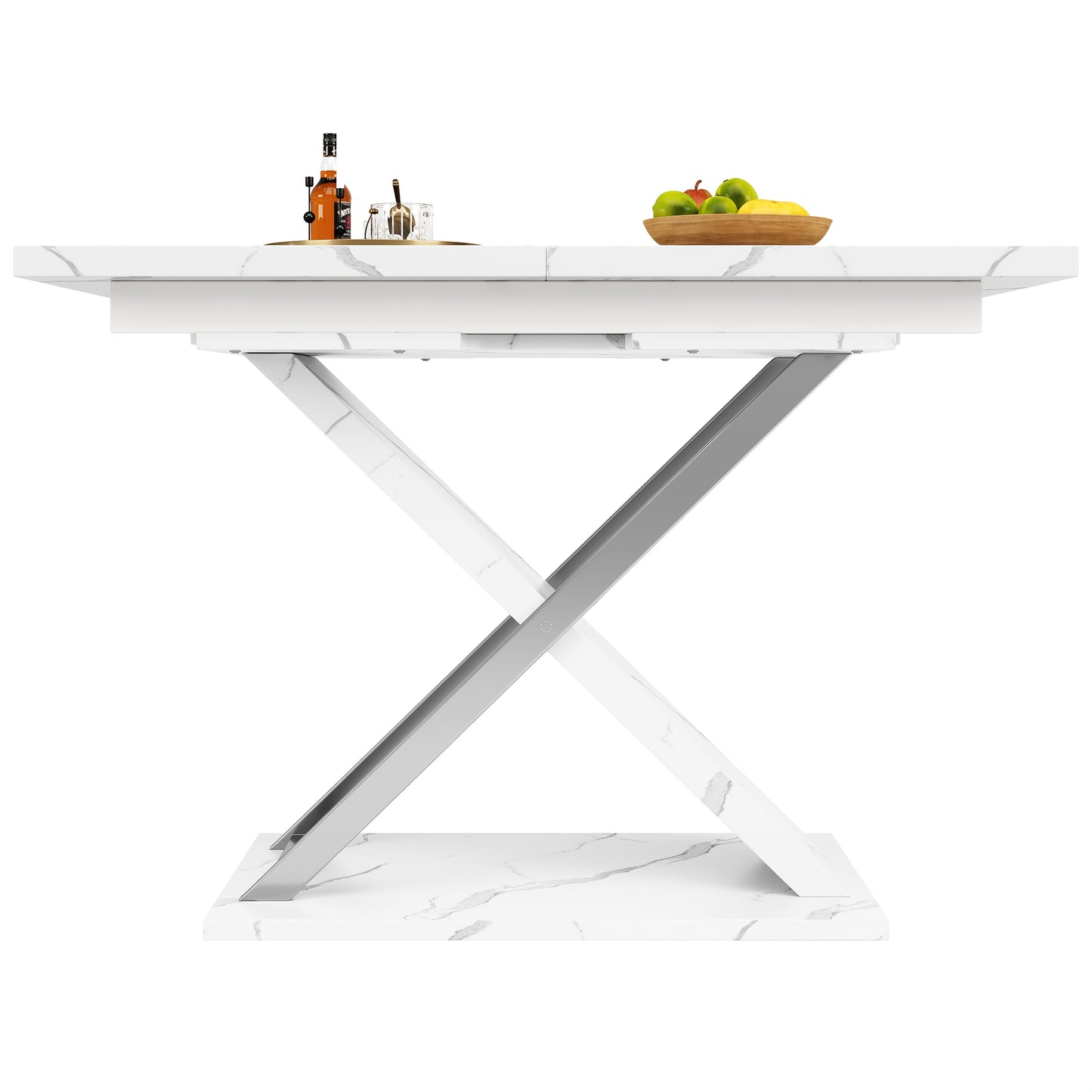 Extendable Dining Table - Heavy-Duty Metal Construction, Space-Saving Extendable design (118-157cm/4'-6"), Modern Kitchen & Living Room Table with Crossed Legs, Easy Assembly for Home, Office, Events - White, Event Furniture,