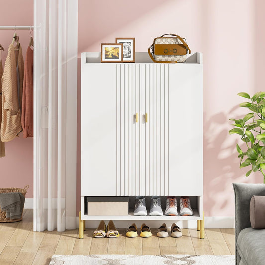 Moderne Schoenkast – Schoenrek – Schoenopberger – Schoenmeubel – Schoenbord – 6 Lagen – Verstelbare Planken – Vrijstaand – Wit