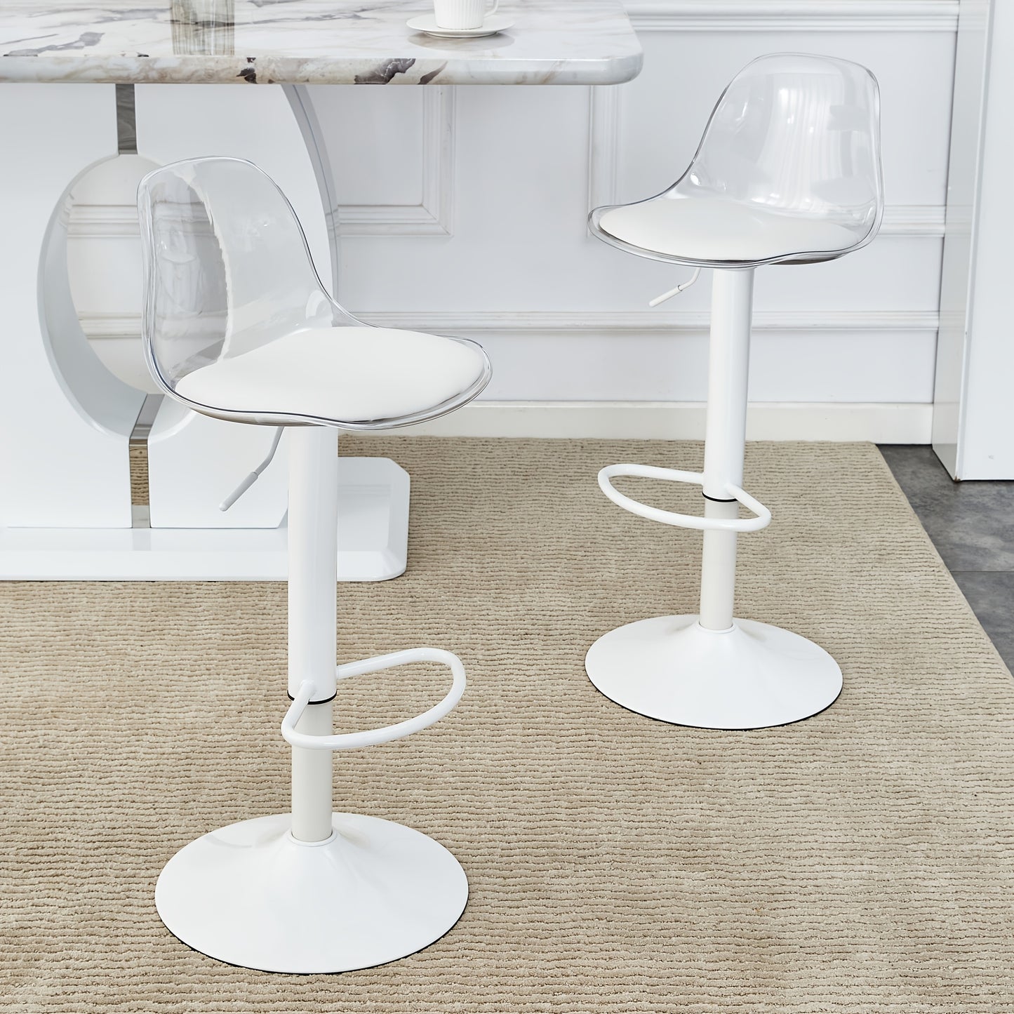Barkrukken – Barkruk Set – Barstoelen – Keukenkrukken – Witte metalen poten – 360° Draaibaar – Verstelbare Hoogte 81,8-99 cm