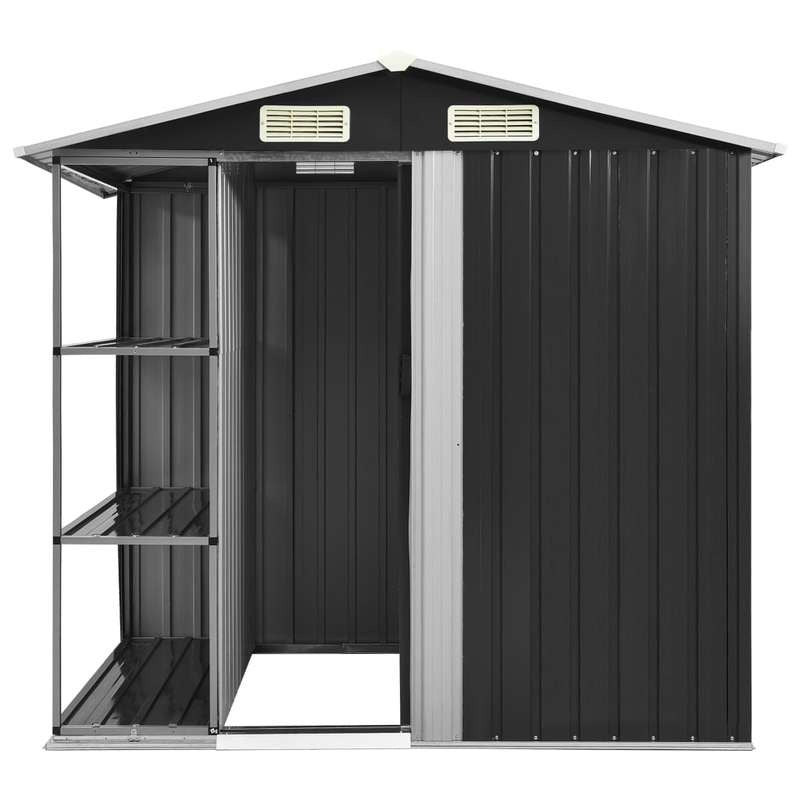 205x130x183cm Removable Anthracite Iron Garden House with Shelves - Heavy-Duty Outdoor Storage Shed, Portable Garden Storage Warehouse with Shelves
