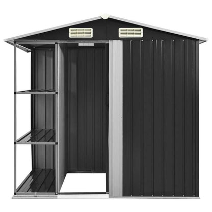 205x130x183cm Removable Anthracite Iron Garden House with Shelves - Heavy-Duty Outdoor Storage Shed, Portable Garden Storage Warehouse with Shelves