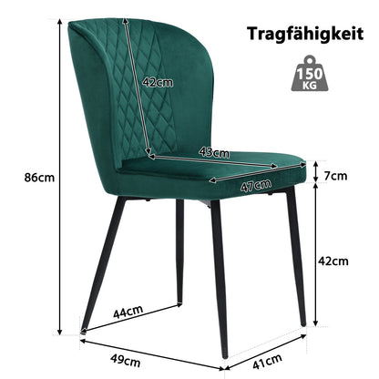 Eetkamerstoel – Stoel – Kuipstoel – Keukenstoel – Set Van 2 – Donkergroen Velvet – Metalen Onderstel – Comfortabel – Compact