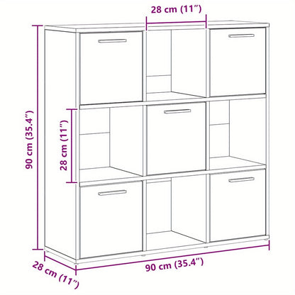Boekenkast – Opbergkast – Vitrinekast – Wandkast – Kast met Deuren – Modern Design – Licht Eiken Fineer – 90x28x90 cm – 9 Vakjes – Vrijstaand – Stabiel & Duurzaam