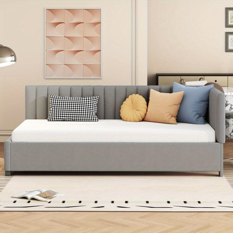 Bedbank – Slaapbank – Logeerbed – Sofa Bed – Bedmeubel – Velourse stof – Lattenbodem – 90x200 cm – Multifunctioneel design