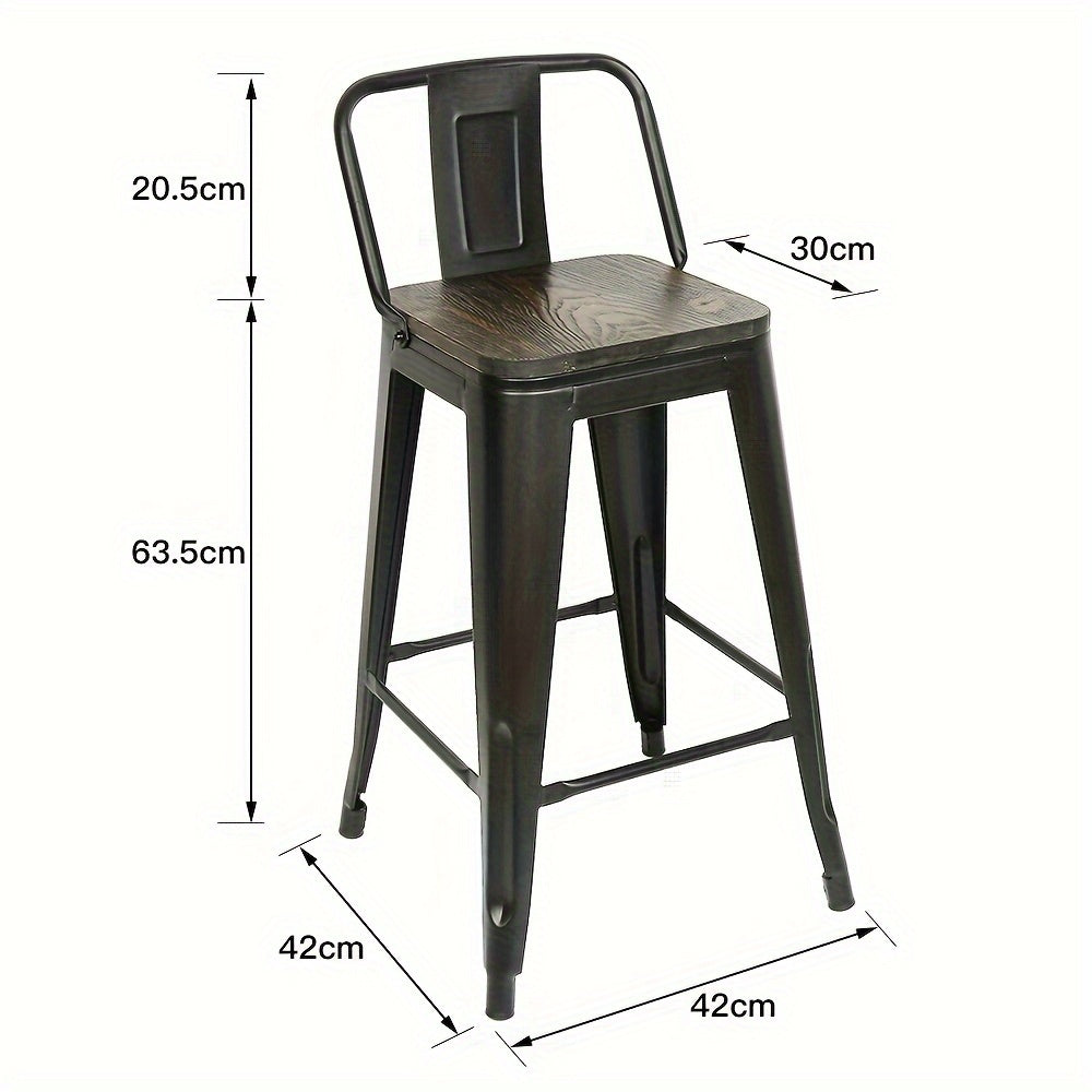 Barkrukken – Barkruk – Barstoelen – Krukken – Hoge Stoelen – Set Van 8 Industriële Barkrukken Met Houten Zitting En Rugleuning – Stevig Metalen Frame – Verwijderbare Zitvlak En Rugleuning
