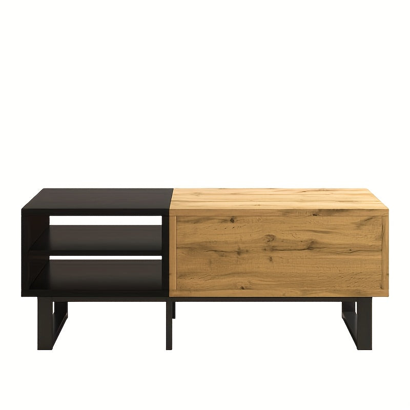 Salontafel – Woonkamertafel – Koffietafel – Tafel met Opbergruimte – Uitklapbare Tafel – Modern Retro Design – Uitbreidbaar & Duurzaam Composietmateriaal – Compact Voor Kleine Ruimtes
