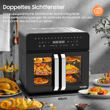 Heteluchtfriteuse – Airfryer – Frituurpan – Mini Oven – Heteluchtoven – XXL 23L Dual Zone – 15 Programma’s – 2200W – Roestvrijstaal – Dubbele Kamer