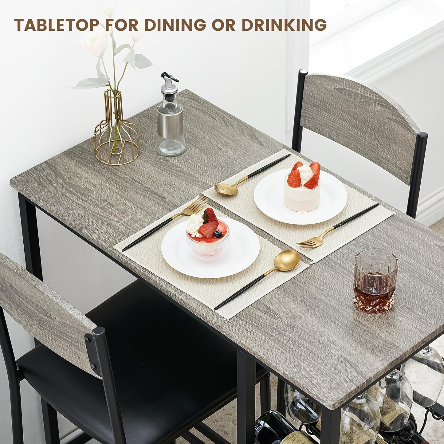 Bartafel – Statafel – Barset – Eettafel – Hoge Tafel – Retro Bruin – Met Wijnrek & Opbergrek – MDF Houten Blad Met Metalen Frame