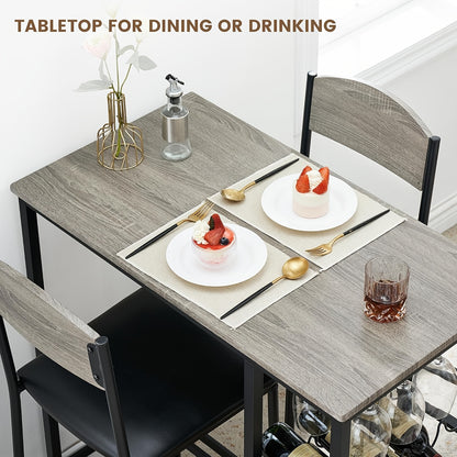 Bartafel – Statafel – Barset – Eettafel – Hoge Tafel – Retro Bruin – Met Wijnrek & Opbergrek – MDF Houten Blad Met Metalen Frame