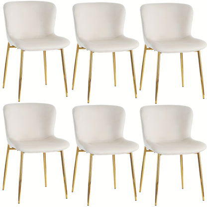 Eetkamerstoel – Stoel – Zitelement – Fauteuil – Luxe stoel – 6-delige Set Beige – Metalen Frame – Comfortabele Ergonomische Zit