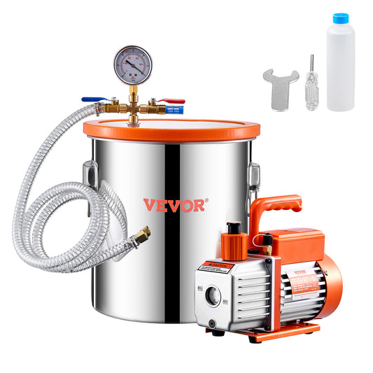 Vacuum Kamer – Vacuümkamer – Ontgassingskamer – Hars Kamer – Resin Ontluchter – 5 Gallon – Roestvrij Staal – Krachtige 3.5 CFM Vacuümpomp