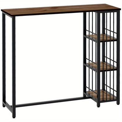 Bartisch Standing Table Kitchen Counter, Industrial Design, 3 Shelves, 120 X 40 X 105 Cm; Black + Brown, Perfect for Party/Reception Furniture, Suitable for Restaurants, Bars, Living Rooms, Balconies, Taverns, Cafés, Bar Cou