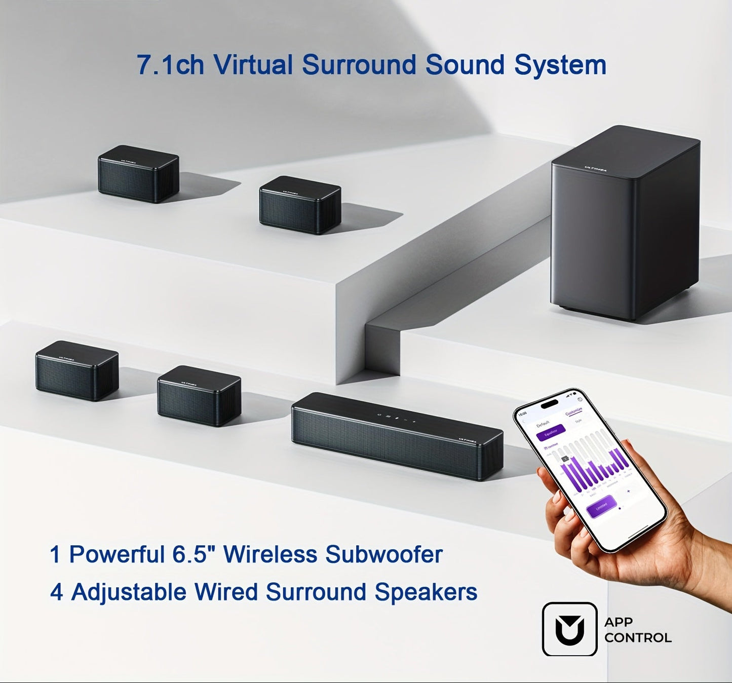 Home Cinema Set – Surround Sound Systeem – Home Theater Geluidssysteem – Speakerset – Draadloze Subwoofer – 7.1 Kanaals Surround – 410W Pieken – App Met 121 EQ-Presets