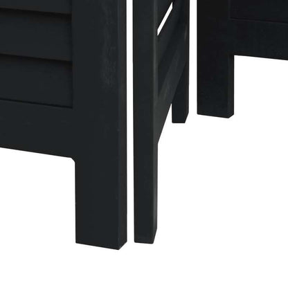Room Divider with 4 Panels Made of Solid Black Paulownia Wood
