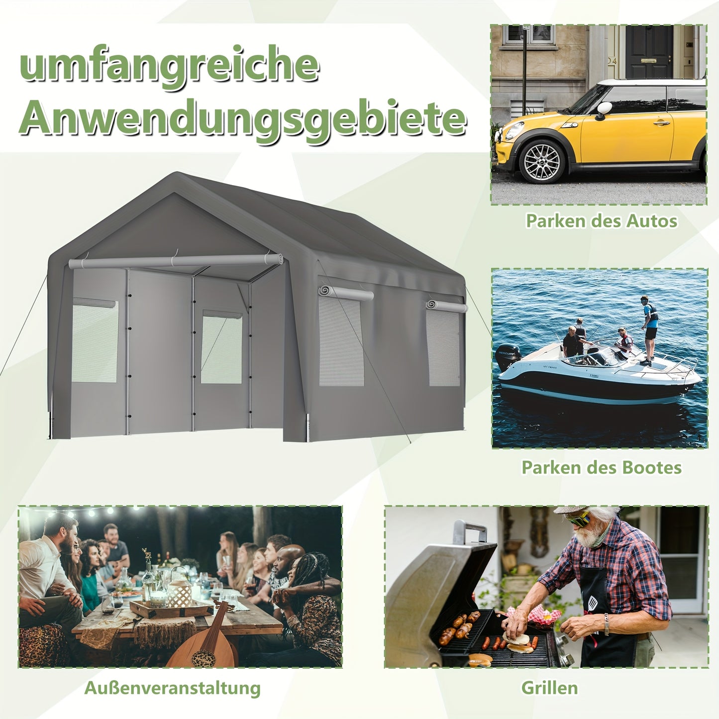 Carport – Garage Tent – Overkapping – Beschutting – Opslag – Grijs – Waterdicht – Stevig Metalen Frame – 3x6 Meter