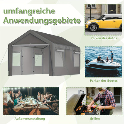 Carport – Garage Tent – Overkapping – Beschutting – Opslag – Grijs – Waterdicht – Stevig Metalen Frame – 3x6 Meter