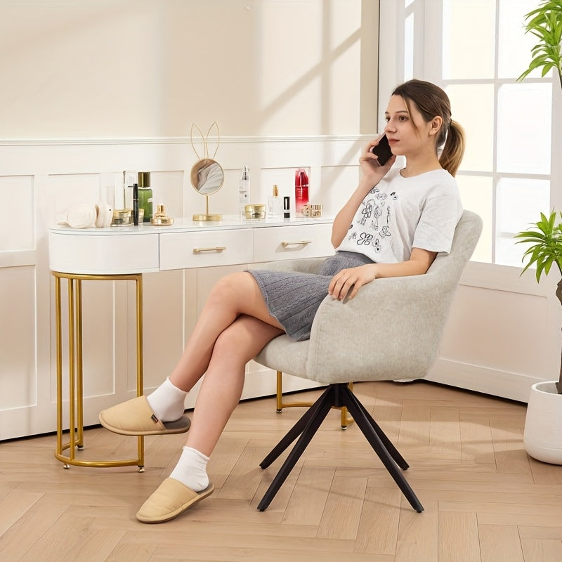 Leisure Chair Armchair Living Room Swivel Chair Leisure Chair Upholstered Tufted Leisure Armchair Velvet Appearance Upholstered Armchair Bedroom Makeup Chair Beige