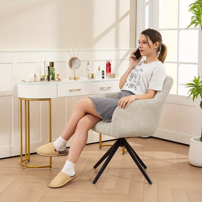 Leisure Chair Armchair Living Room Swivel Chair Leisure Chair Upholstered Tufted Leisure Armchair Velvet Appearance Upholstered Armchair Bedroom Makeup Chair Beige