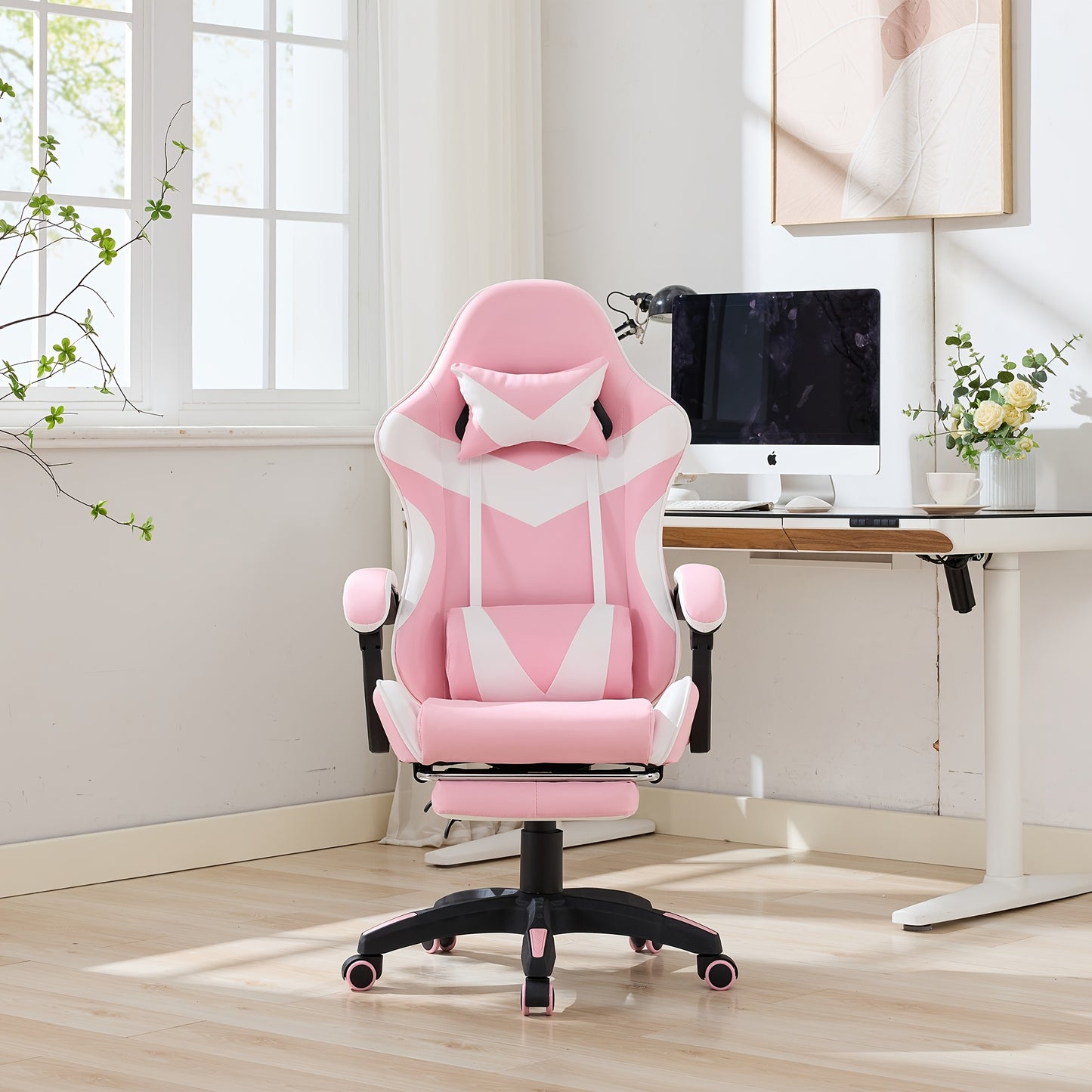 360° Rotating Racing  Design Lounge Chair, Gaming Chair, High-back Office Chair, Height Adjustable, with Wheels, Footrest, Headrest And Lumbar Support.