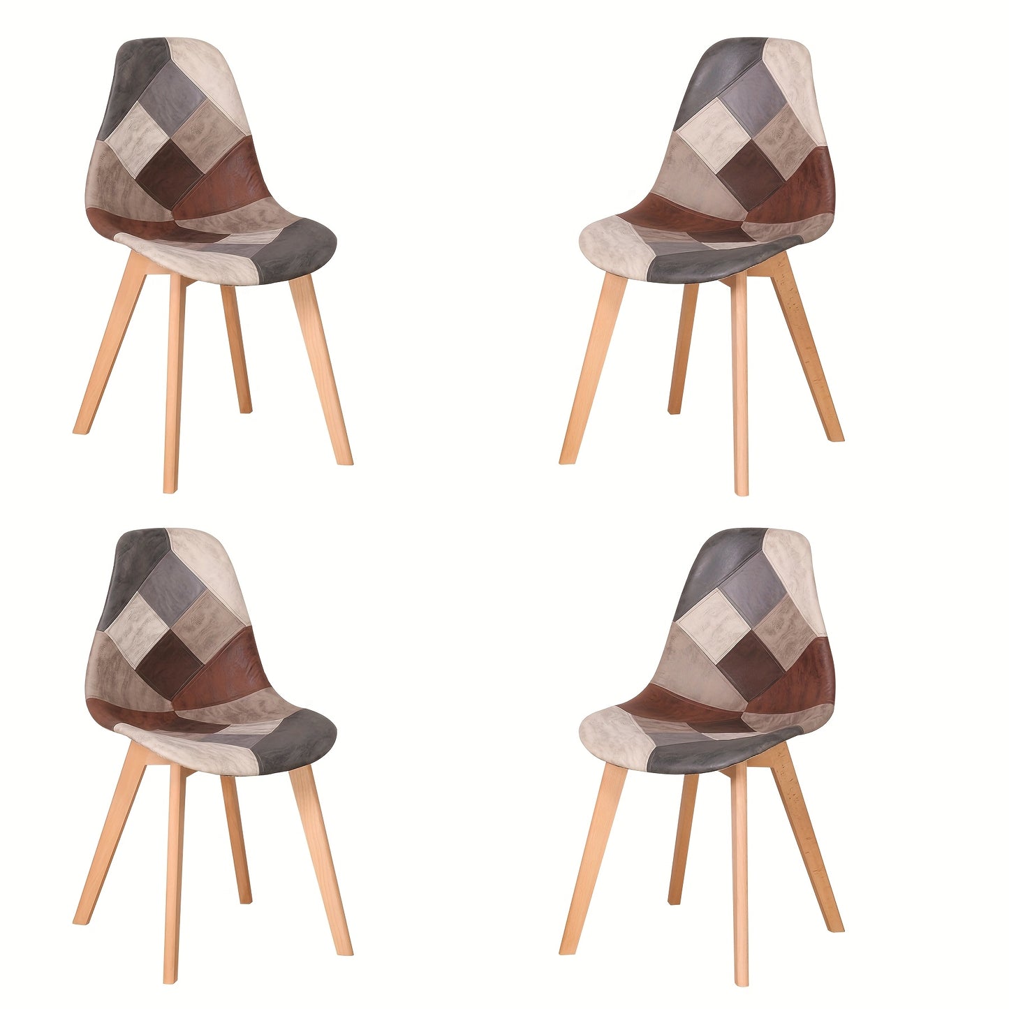 Eetkamerstoel – Stoel – Kuipstoel – Keukenstoel – Eettafelstoel – Patchwork Bruin – Beukenhouten Poot – Stevige Rugleuning