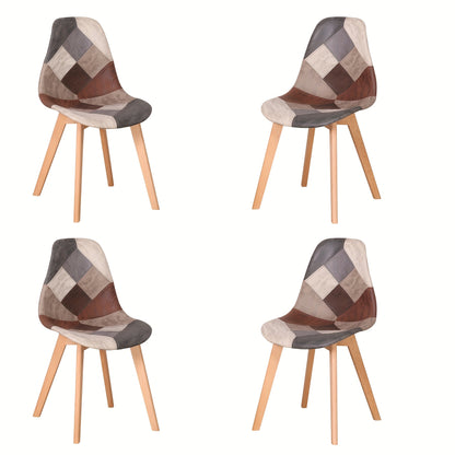 Eetkamerstoel – Stoel – Kuipstoel – Keukenstoel – Eettafelstoel – Patchwork Bruin – Beukenhouten Poot – Stevige Rugleuning