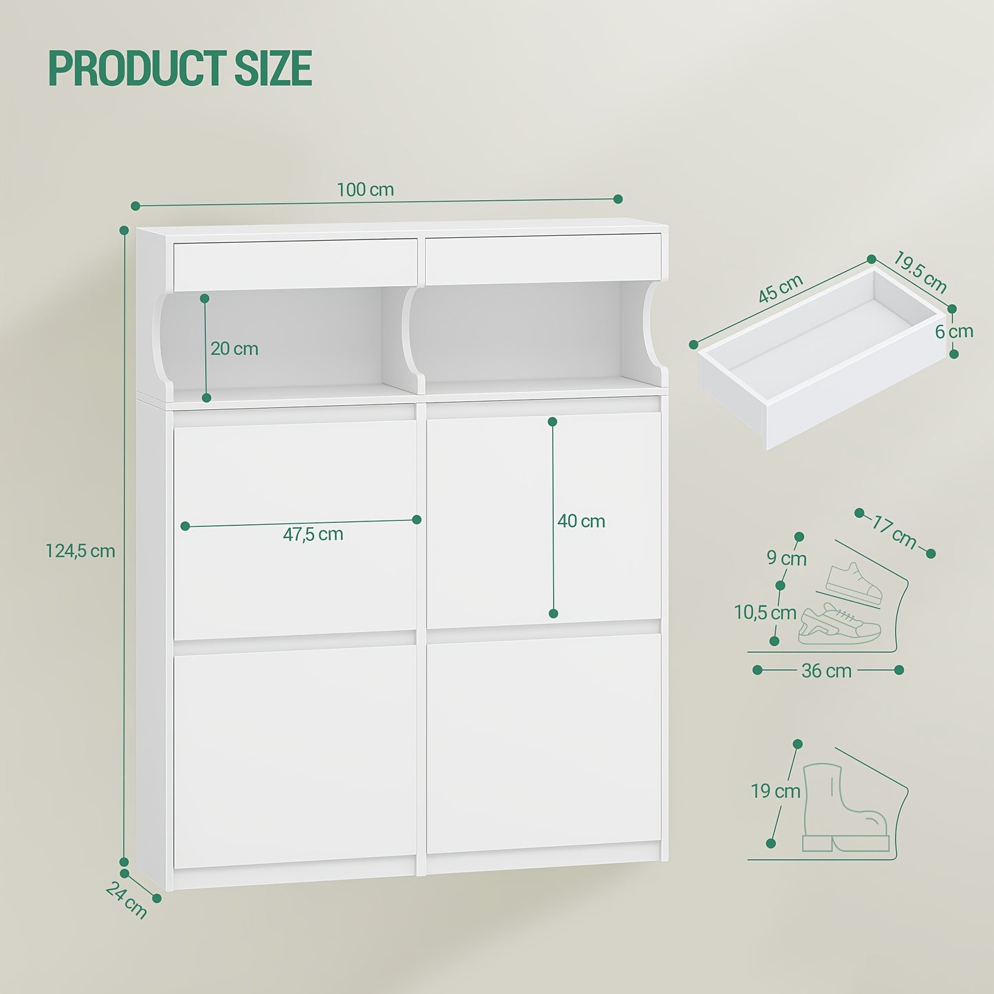 Schoenenkast – Schoenenrek – Schoenenopberger – Schoenenbank – Kast – Voor 20 Paar Schoenen – Verstelbare Indeling – Smal 100 cm Wit