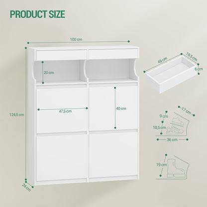 Schoenenkast – Schoenenrek – Schoenenopberger – Schoenenbank – Kast – Voor 20 Paar Schoenen – Verstelbare Indeling – Smal 100 cm Wit