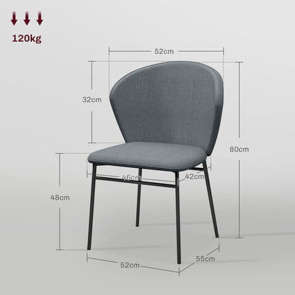 Eetkamerstoel – Stoel – Kuipstoel – Bureaustoel – Keukenstoel – Grijs – Polyester Linnenlook – Stalen Poot Met Antislip