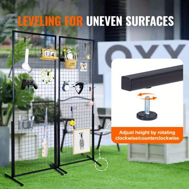 Gridpanelen – Metalen Gridpanelen – Dubbelzijdige Wandpanelen – Display Roosters – Ophangrekken – Dubbelzijdig Design – Hoogte 182,88 cm – Inclusief T-Vormige Voet en Haken