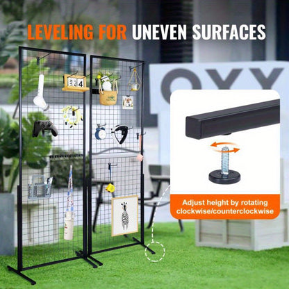 Gridpanelen – Metalen Gridpanelen – Dubbelzijdige Wandpanelen – Display Roosters – Ophangrekken – Dubbelzijdig Design – Hoogte 182,88 cm – Inclusief T-Vormige Voet en Haken