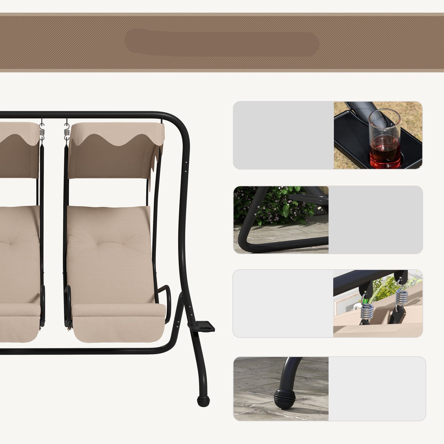 Tuin Schommel – Buitenschommel – Schommelbank – Balkon Schommel – Zonneluifel – Stalen Frame – Polyester Kussens