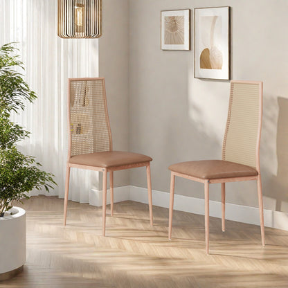 Rattan Eetkamerstoelen – Rotan Stoelen – Tuinstoelen – Keukenstoelen – Bistrostoelen – Mid-Century Modern Design – Weerbestendig Metalen Frame – Compacte Afmetingen 97,5x43x44 cm