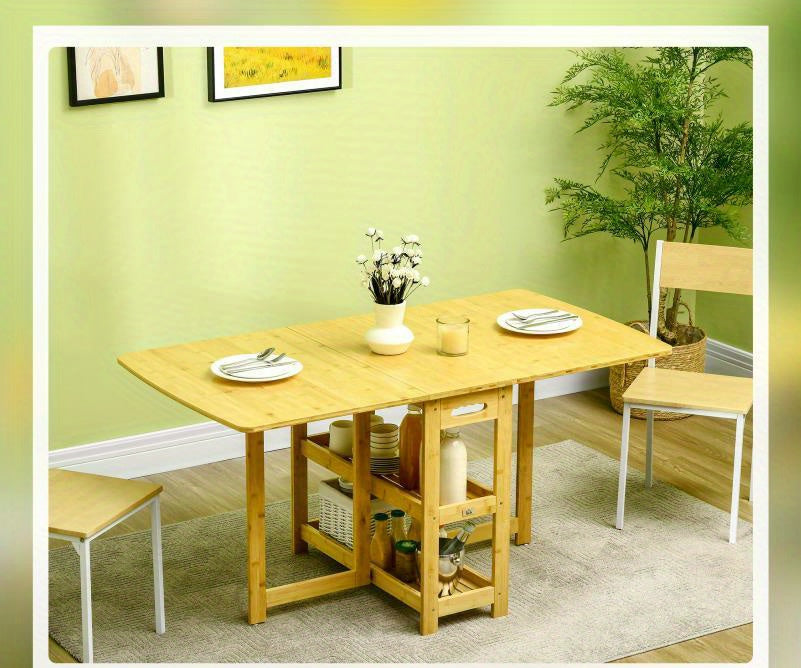 Verstelbare Bamboe Eettafel – Uitschuifbare Tafel – Uitklapbare Tafel – Opbergtafel – Balkon Tafel – 4 Verlengbladen – Lichtgewicht & Draagbaar