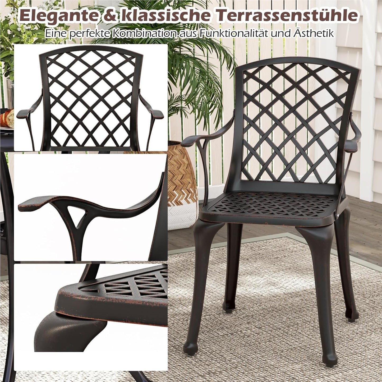 Aluminium Tuinstoelen – Terrasstoelen – Balkonstoelen – Buitenstoelen – Tuinmeubilair – Weerbestendig – Ergonomisch Met Armleuningen – Koper Rood – Set van 2