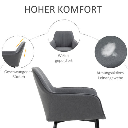 Eetkamerstoel – Stoel – Armstoel – Zithoekstoel – Werkstoel – Donkergrijs Linnen – Ergonomische Rugleuning – Stabiele Metalen Poten