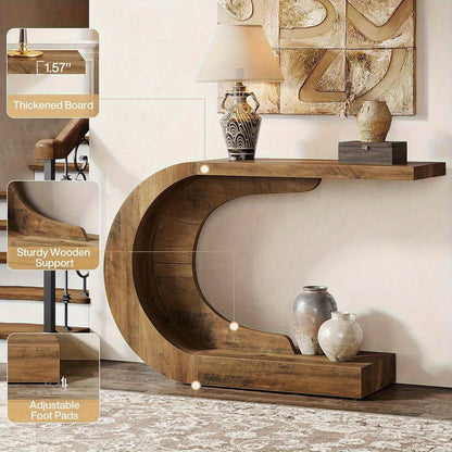 Moderne Sidetable – Haltafel – Consol tafel – Wandtafel – Bijzettafel – Extra Lang 110 cm – Ruimtebesparend C-Vormig Onderstel – Stevige Houtstructuur Bruin