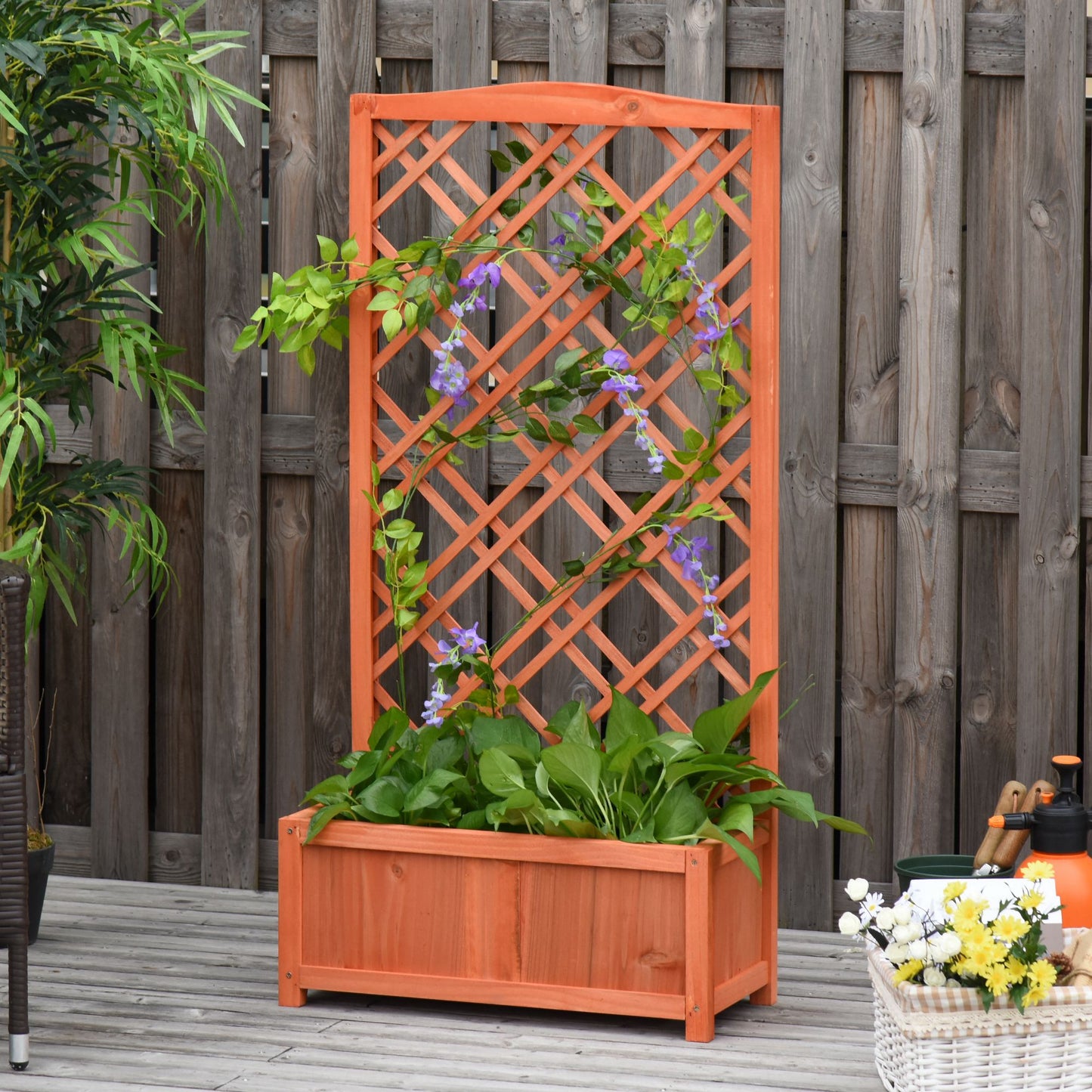 Plantenrek – Bloemenstandaard – Plantenbak – Plantentafel – Klimrek – Houten Verhoogde Plantenbak – Geel – 60x30x122,5 cm – Duurzaam Vurenhout