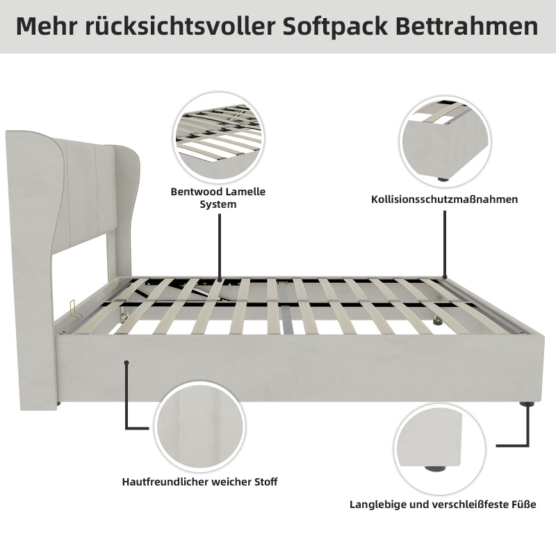 Bedbox 160x200 – Boxspring – Tweepersoonsbed – Slaapkamerbed – Boxspringbed – Gestoffeerd Bed – Zacht Hoofdbord – Opbergruimte Met Gaslift