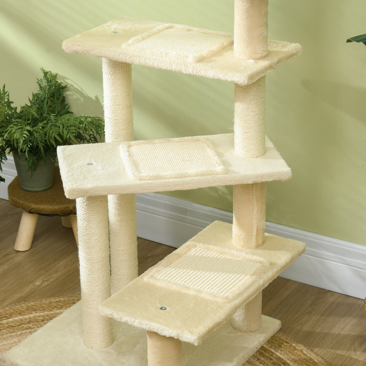 Krabpaal – Kattenboom – Krabmeubel – Kattentoren – Kattenkrabpaal – 100 cm Hoog – Sisal Krabstokken – Meerdere Niveaus – Beige