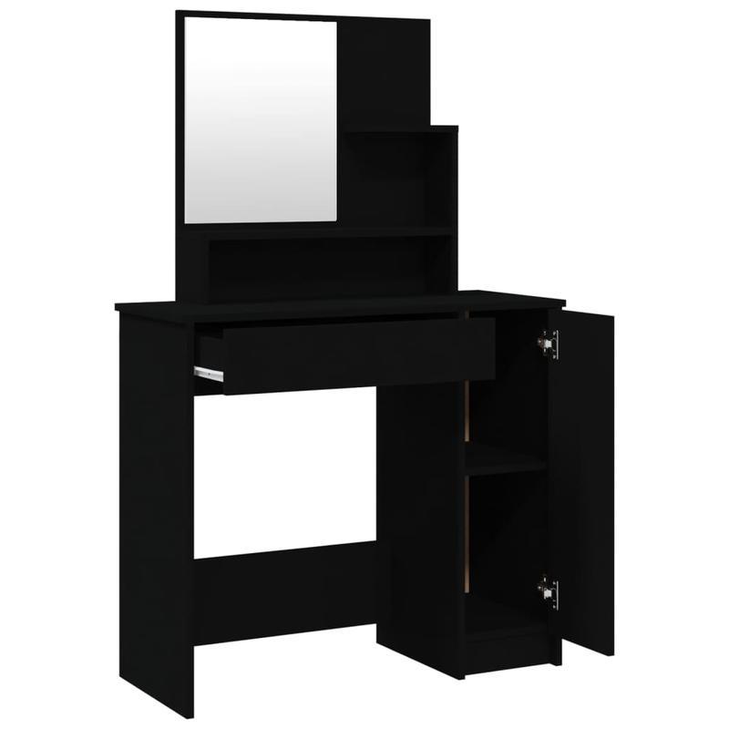 Make-up Tafel – Kaptafel – Schminktisch – Make-up Bureau – Make-up Station – Zwart – Hardhouten Constructie – Compact Met Grote Spiegel 86x36x135 cm