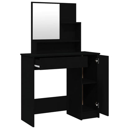 Make-up Tafel – Kaptafel – Schminktisch – Make-up Bureau – Make-up Station – Zwart – Hardhouten Constructie – Compact Met Grote Spiegel 86x36x135 cm